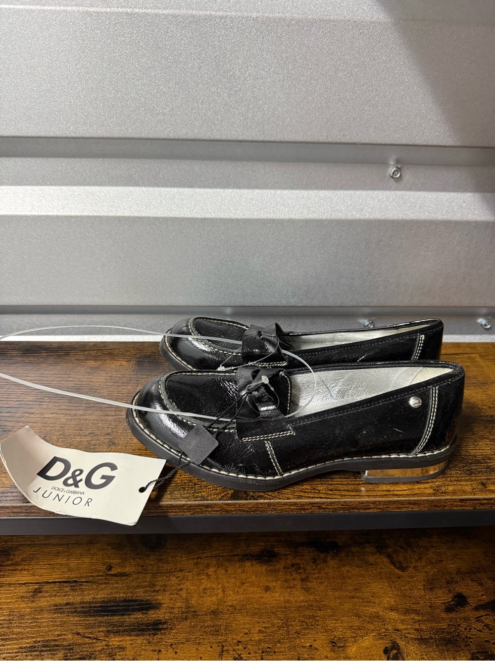 D&G Junior Black Patent Leather Loafers Kids Size EU 33 US 1 Made in Italy New